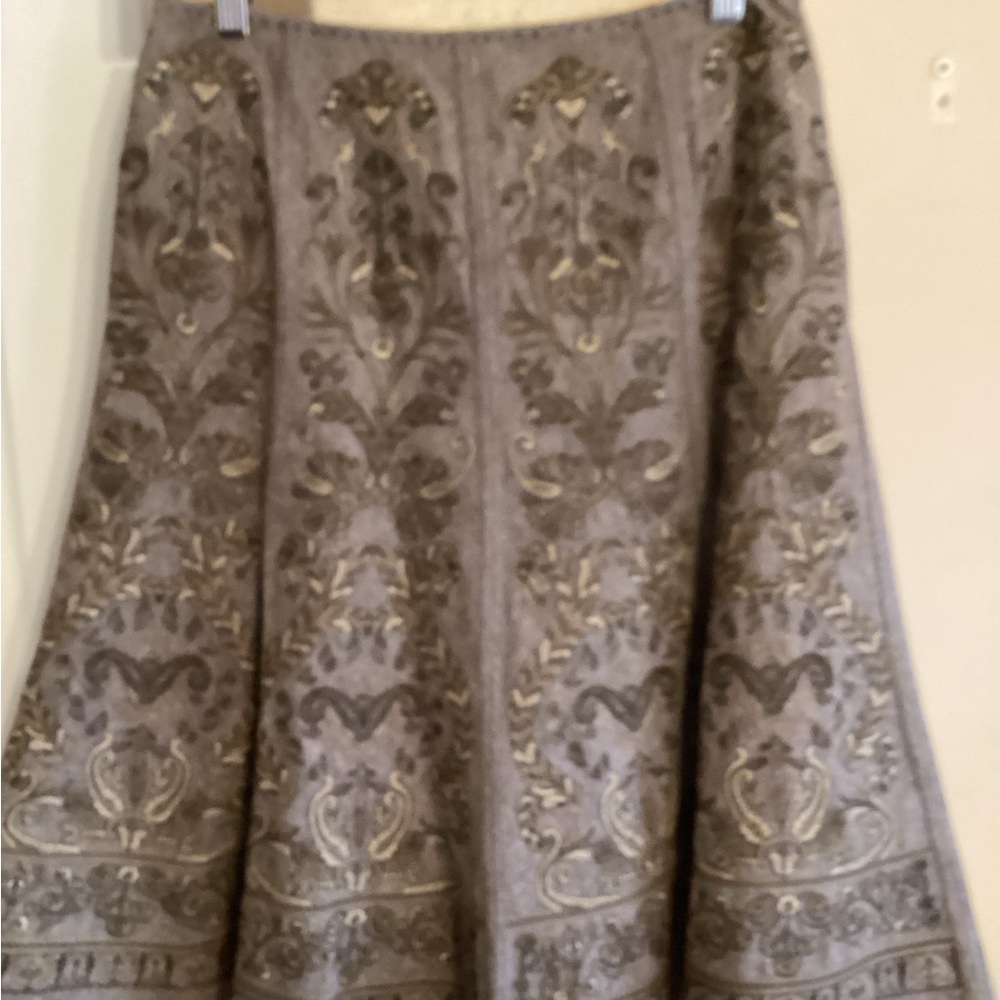 Elie Tahari Tan Midi A-line Skirt with Embellished Design for Cocktail
